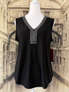 NWT Sleeveless V-Neck Embellished Black Top - Womeny